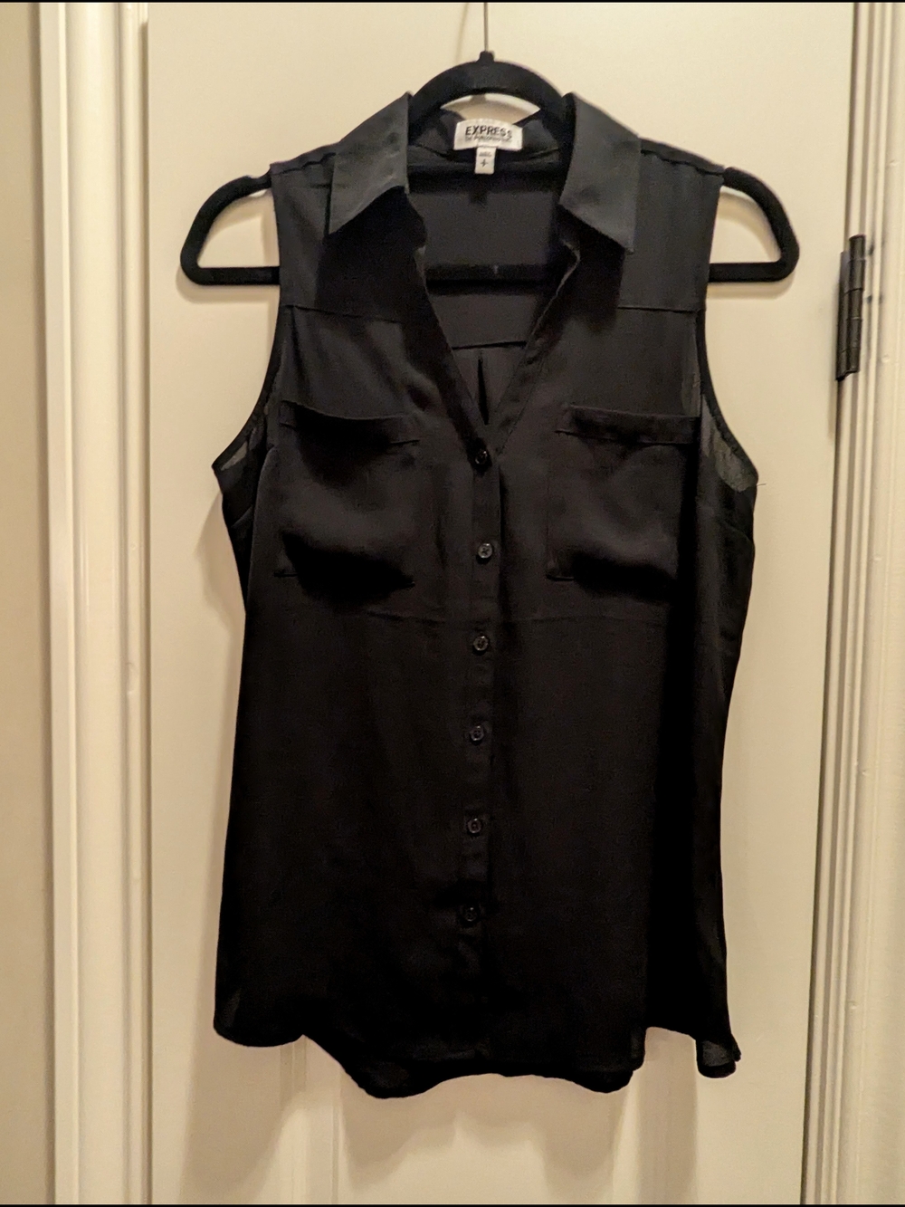 Express Black Sleeveless Button-Front Collared Blouse